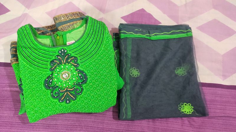 Green 🍏 &Grey Cotton Kurta Set