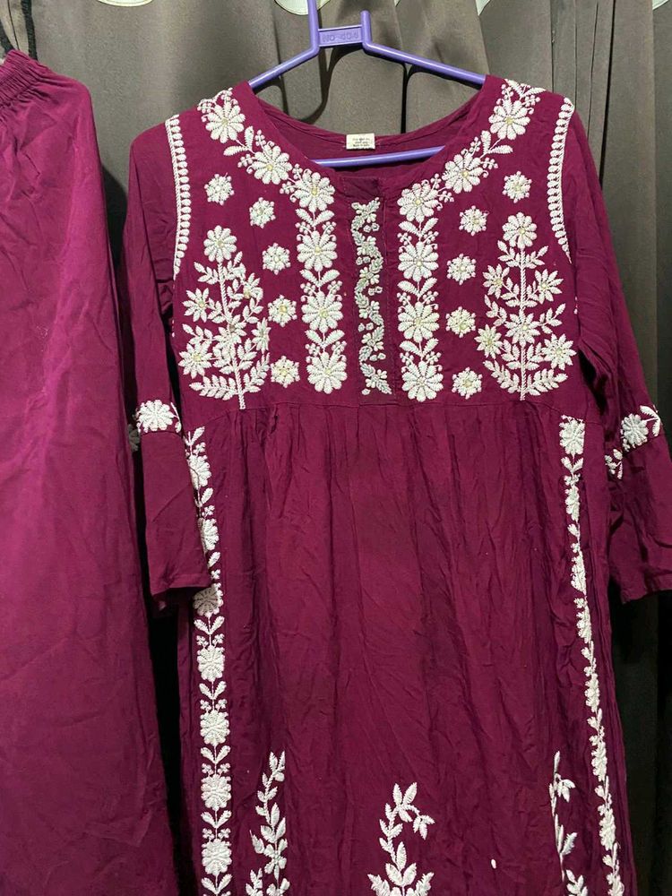 Purple Embroidery Kurta Set