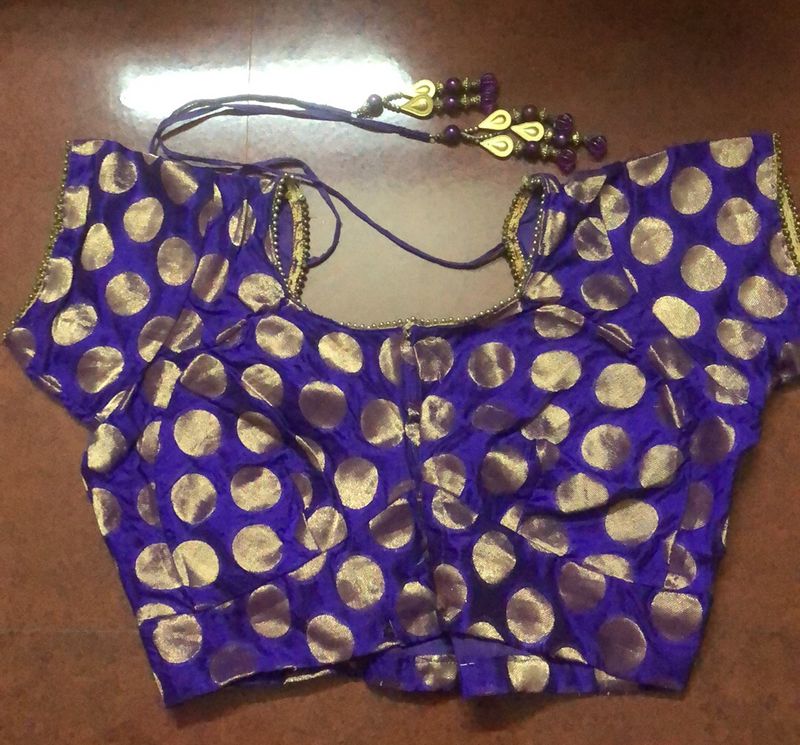 Violet & Gold Polka Dots Blouse Vth Back Knots