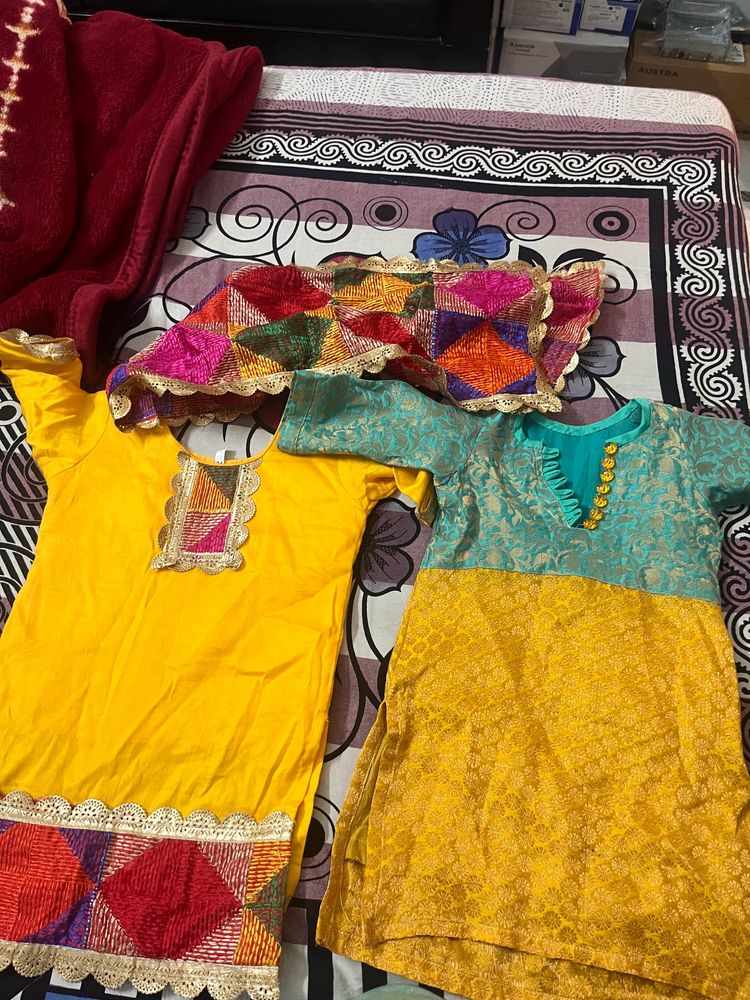 Girls Ethnic Wear Two Shirts With Fulkari Duppata