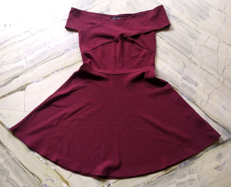 Maroon Women's Stretchable Polyester Wrap Dress