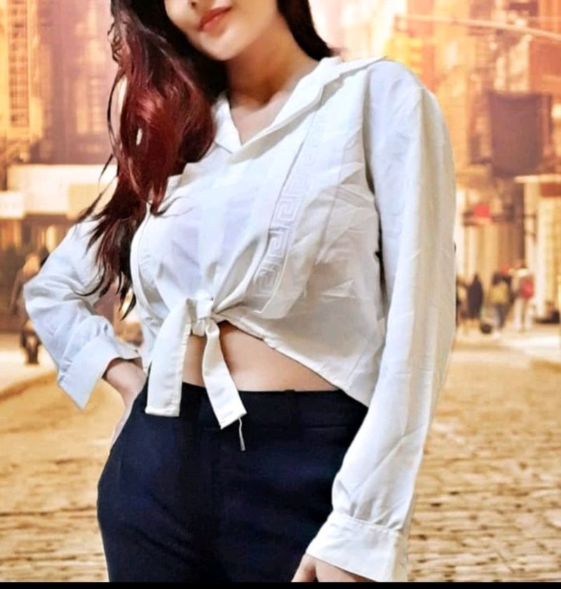 Party Wear Stylish White Crop Shirt