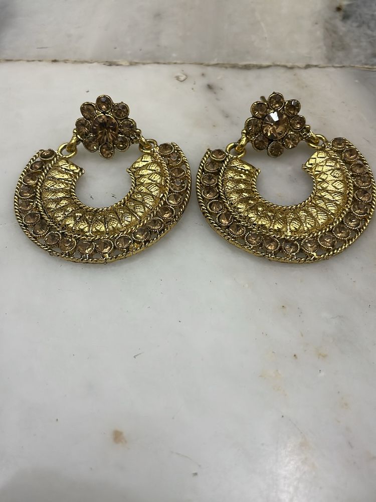 Stone Studded Golden Earrings