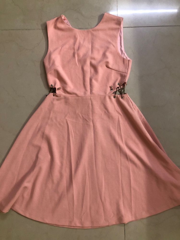 Peach Dress With Golden Chain Detailing