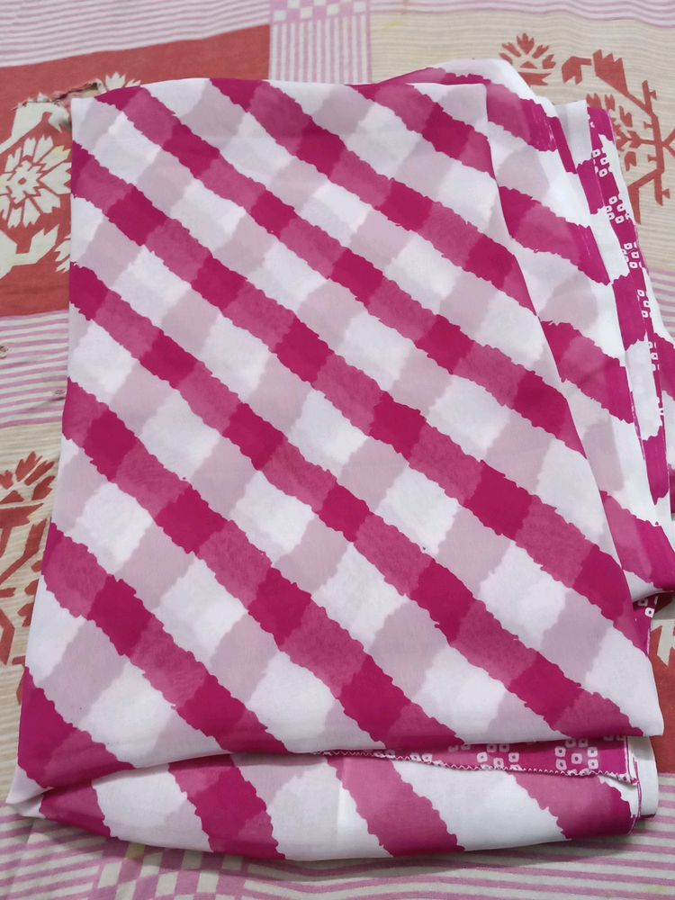 Unused White Pink Laheriya Saree