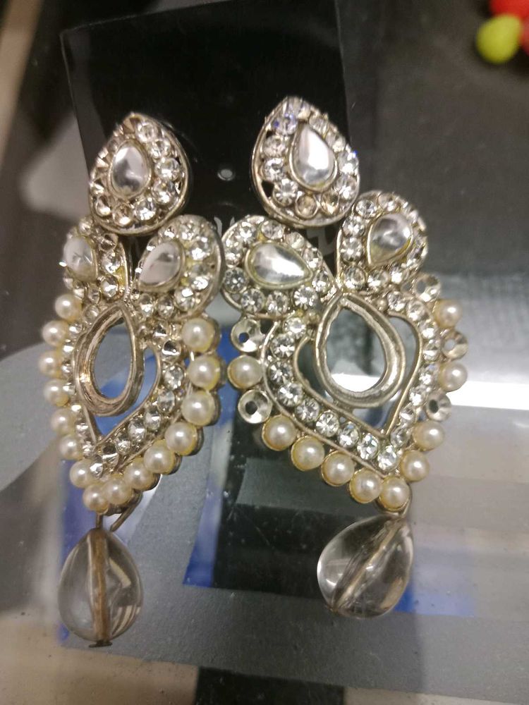 Silver White Earrings