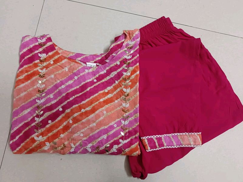 Handwork Lehriya Kurti With Pant