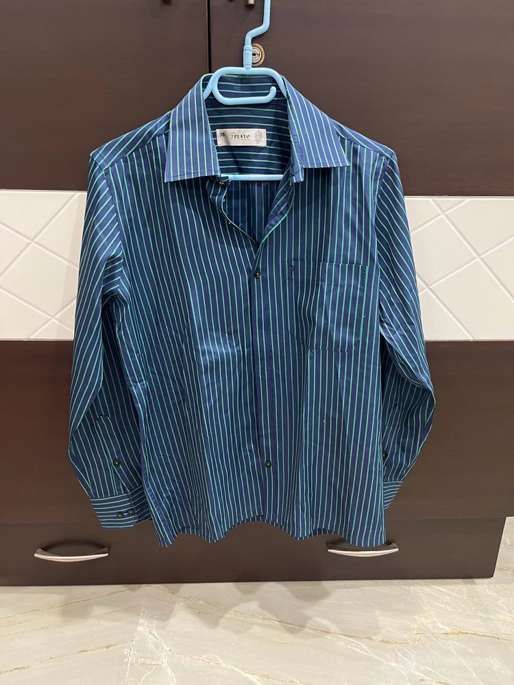 Blue Striped Full Sleeves Shirt