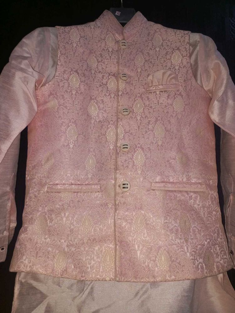 Peach Colour Kurta With Nehru Jacket