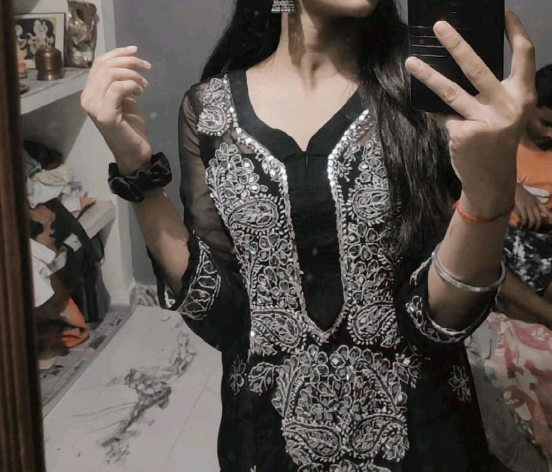 Chikankari Mirror Work Kurti Fo4 Festival