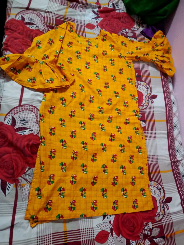 Homemade Full Set Yellow Flower Kurta With Palazzo