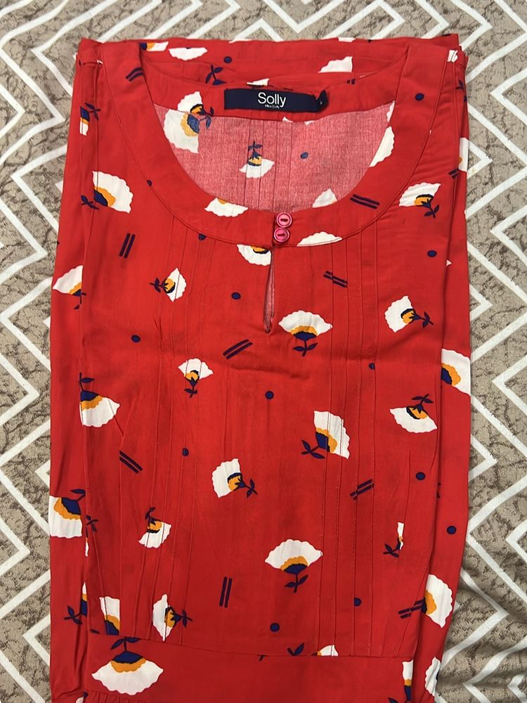 Allen Solly Brand Tomato Red Flower Printed Colour