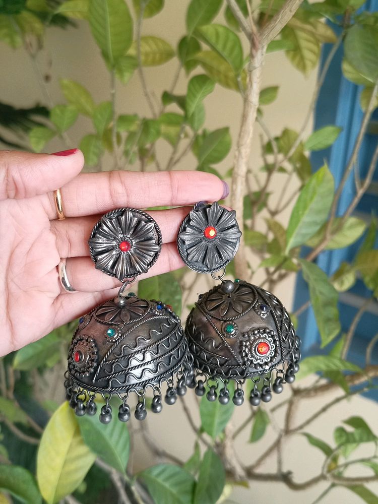 Big Jhumka With Red Stones