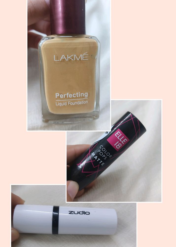 Two Unused Lipsticks + Lakme Liquid Foundation