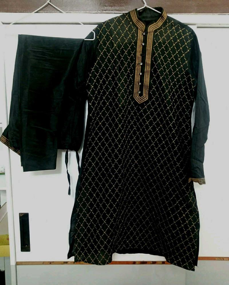 Men's Party Wear Black Kurta Pajama