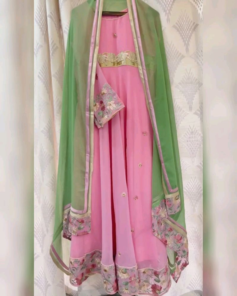 BABY PINK GOWN WITH PISTA GREEN DUPATTA