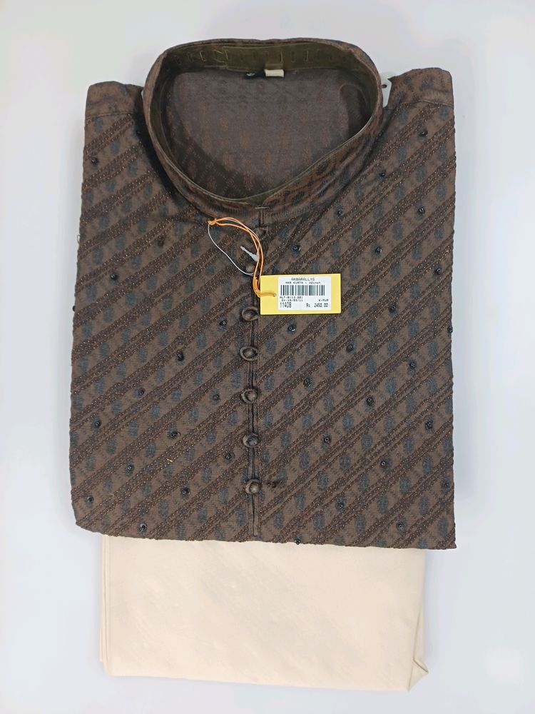 Jamewar Silk Kurta Chudidar Set (Brown)