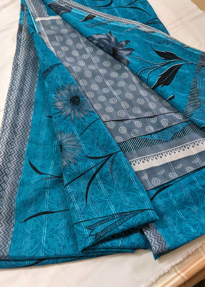 Shining Type - Beautiful Blue - Grey Combo Saree