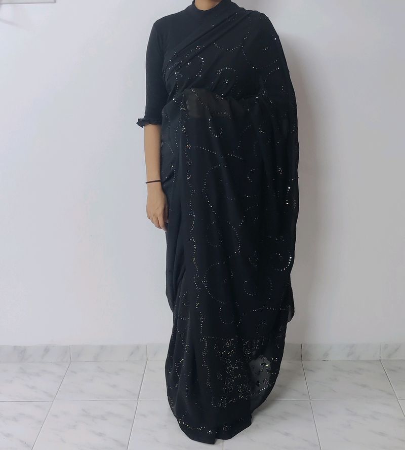 Black Tikki Thread Saree