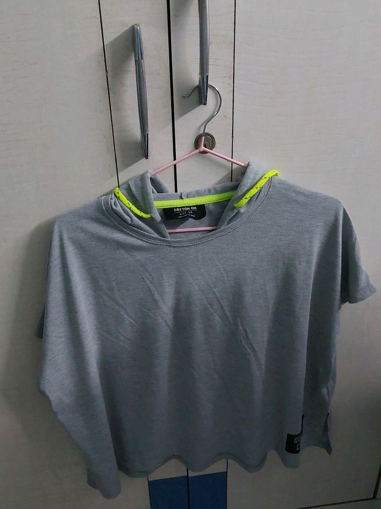 Casual Grey Tshirt With Hoodie