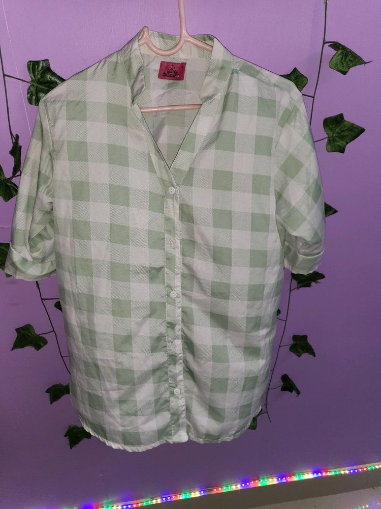 Light Green And White Check Shirt