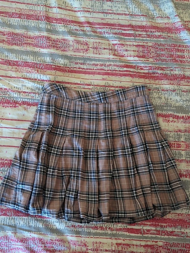 Brown Checkered Kpop Pleat Mini Tennis Skirt