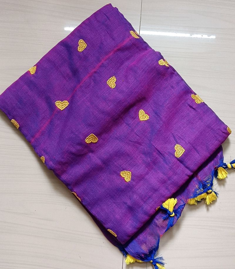 Embroidery Love Design Cotton Blend Saree