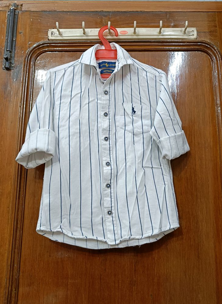 White Colour Fancy Lining Shirt For Kids