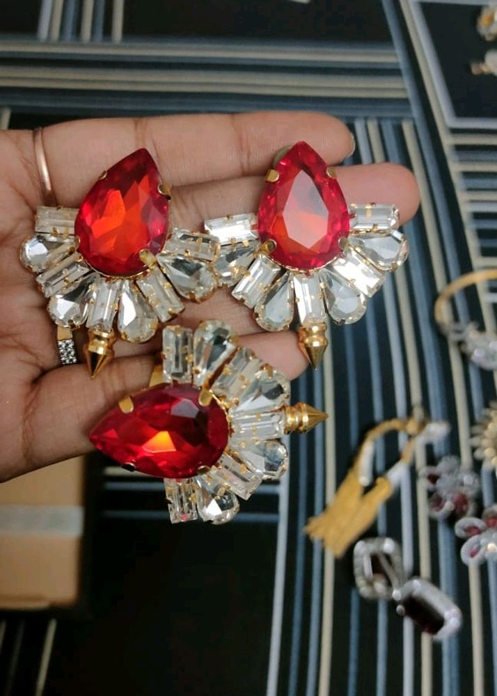 Ring And Earrings Combo Set In Red