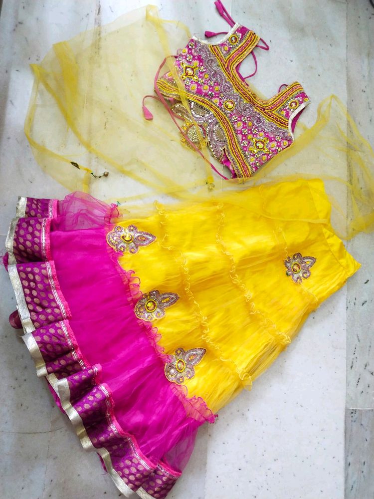 Heavy Mirror Work Lehnga Choli For Kids