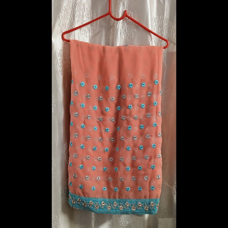 New Peach Saree With Blouse Piece