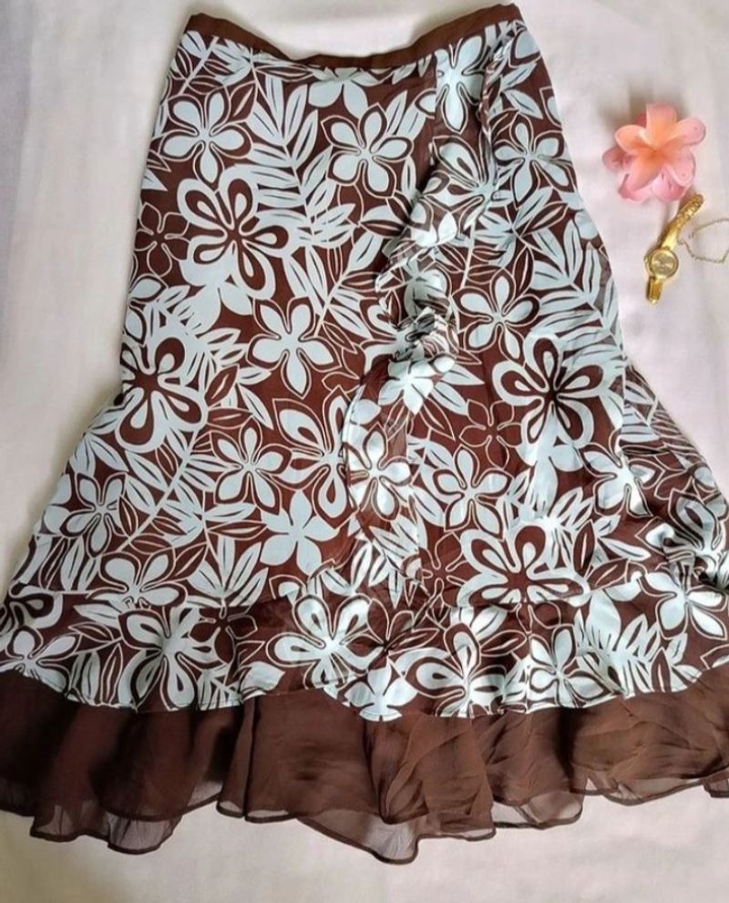 Coffee Brown Floral Skirt