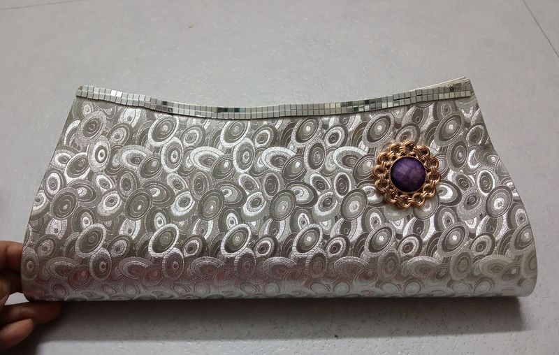 Silver Shine Clutch For Party