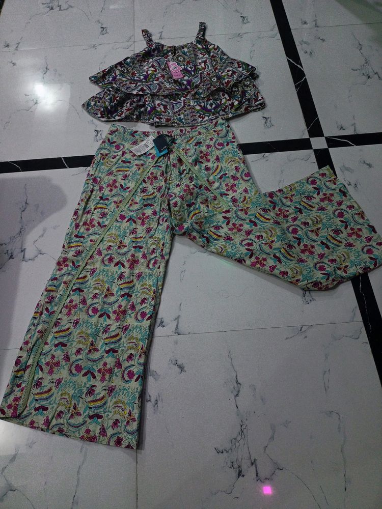 Floral Print Palazzos Wit Lace Trim/ Pant