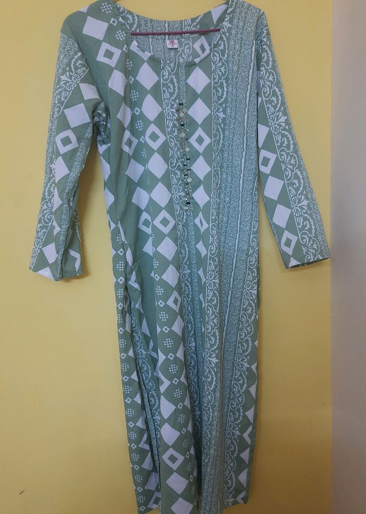 Pastel Green Kurta With Glass Work