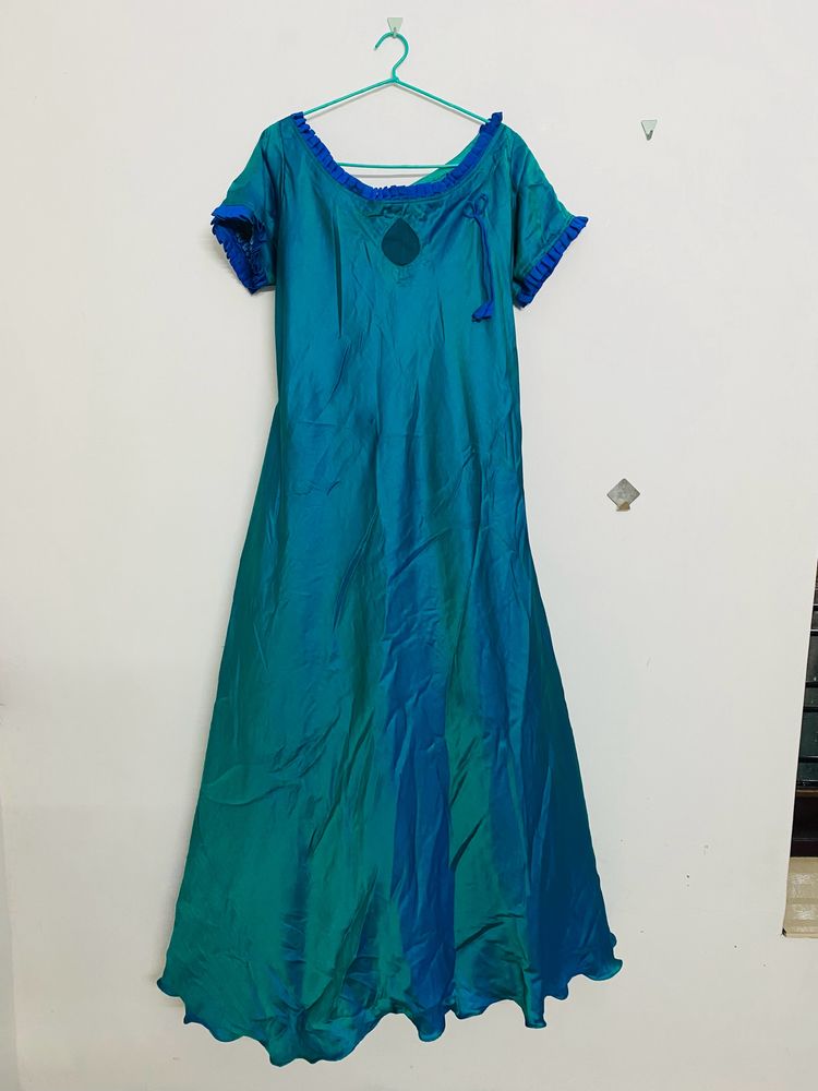 Offer Sale A Line Peacock Clr Satin Type Kurtha To