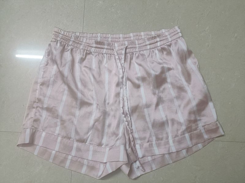 Zudio Satin Light Pink White Stripes Shorts