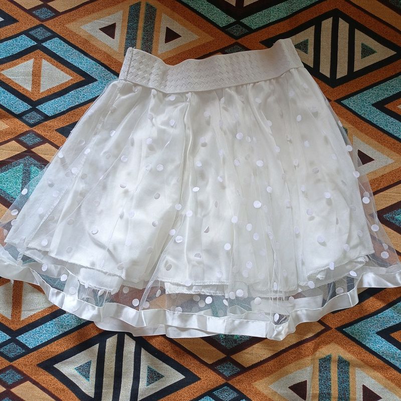 Silver Stars White Net Skirt