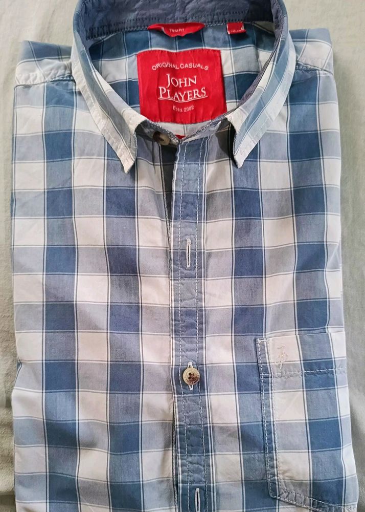 John Player Semi Formal Shirt Sky Blue White Check