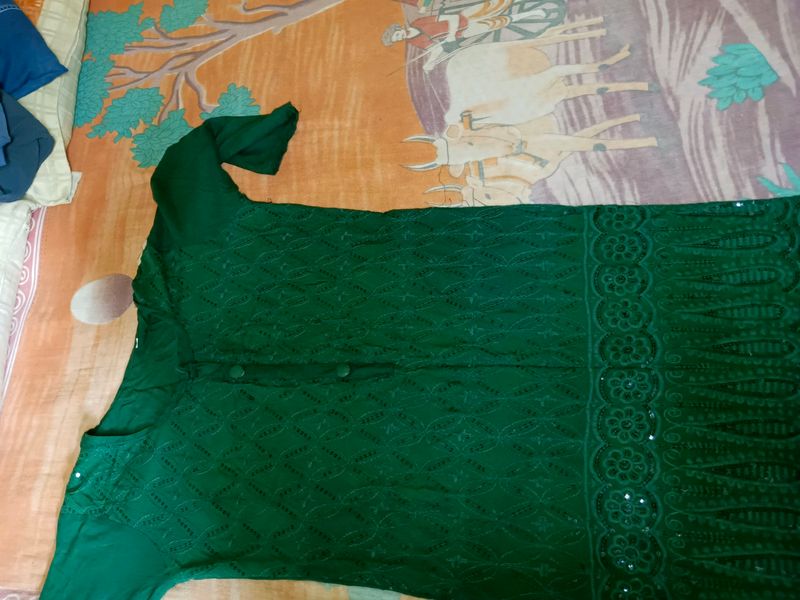 Chickenkari kurti in green colour