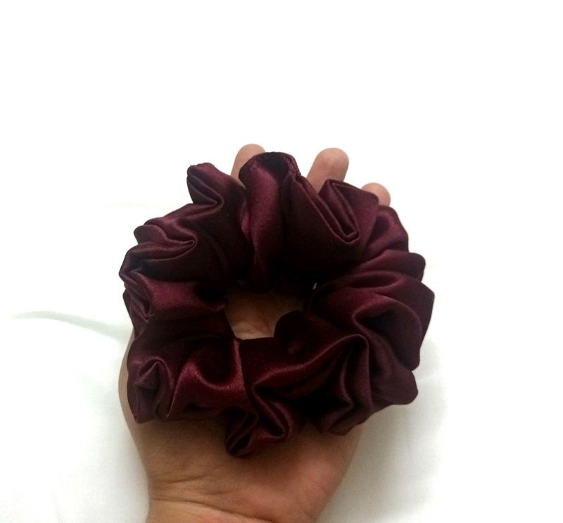 Maroon Satin Fluffy Scrunchie