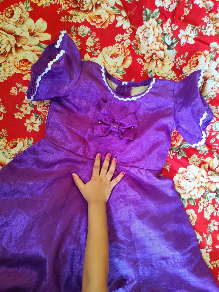 Purple Frock With Bow for Kids