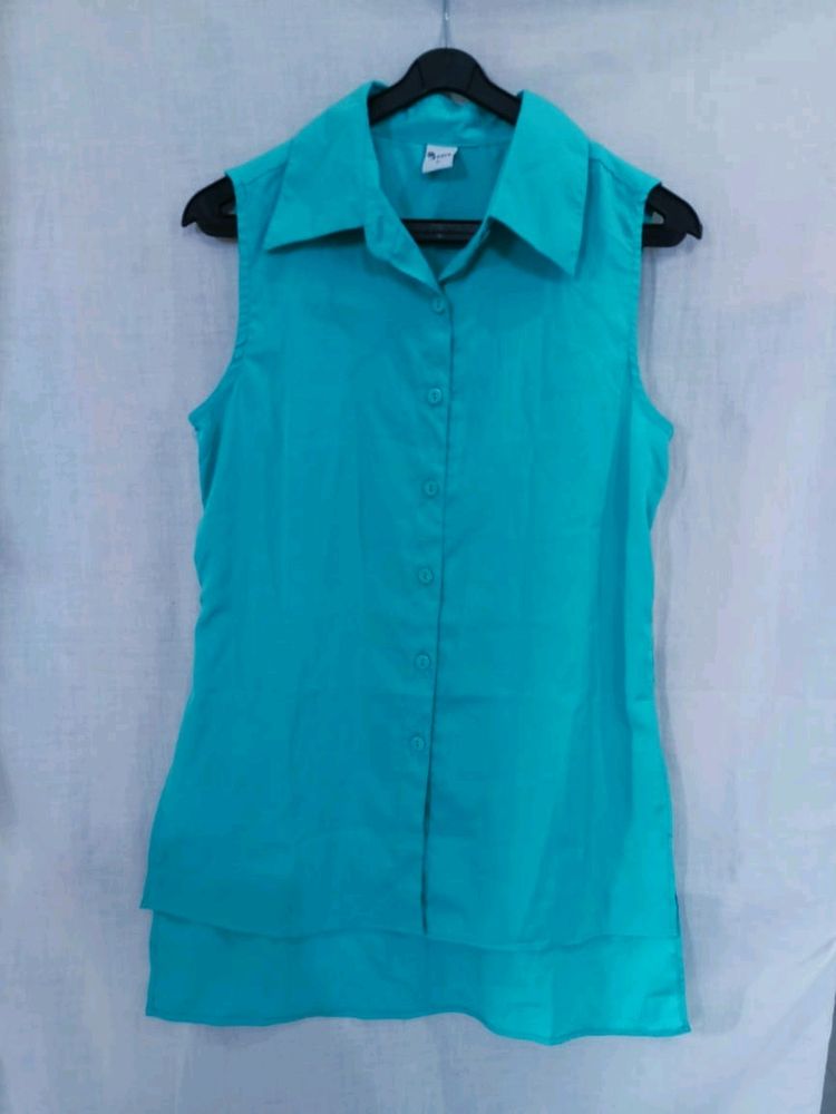 Women blue Solid Sleeveless Shirt