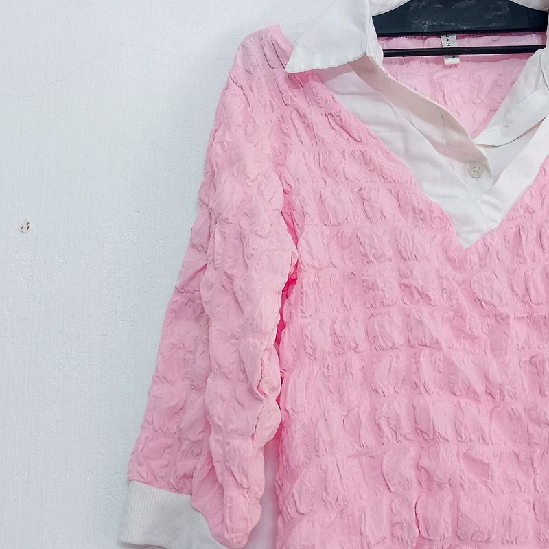 MANGO Pink Collared Neck Pullover