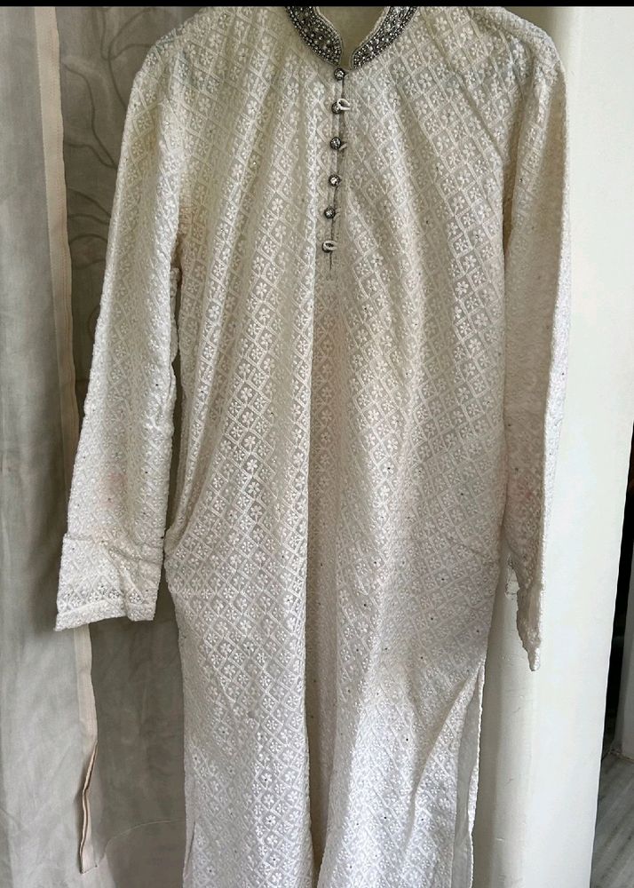 Chikan Kari Heavy White Kurta