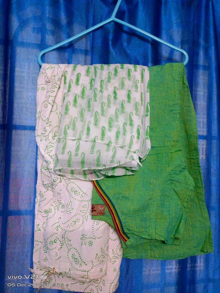 White And Green Colour Suit For Bust Size 38inch