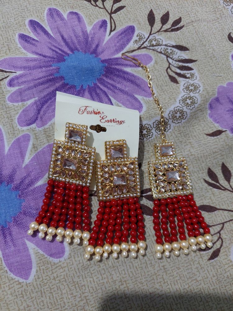 Red Earring & Mang Tika