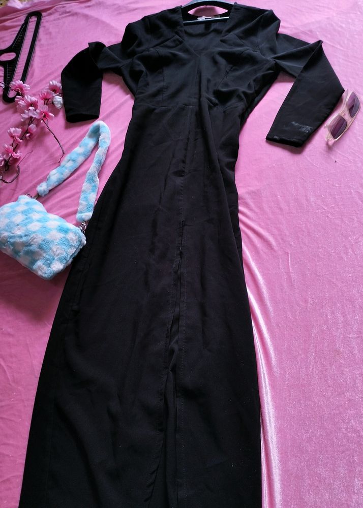 Forever Brand Long Front Slit Black Dress 👗
