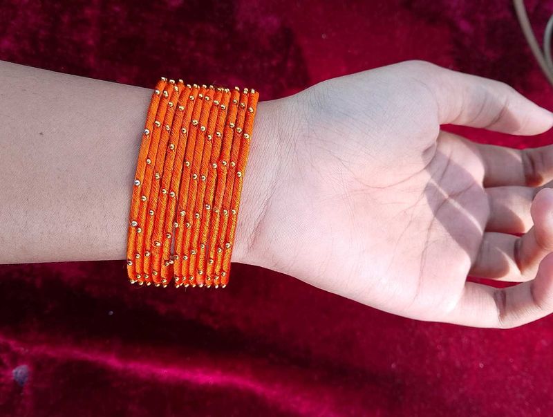 Orange Thread Wirk Bangles With Gold Bangle