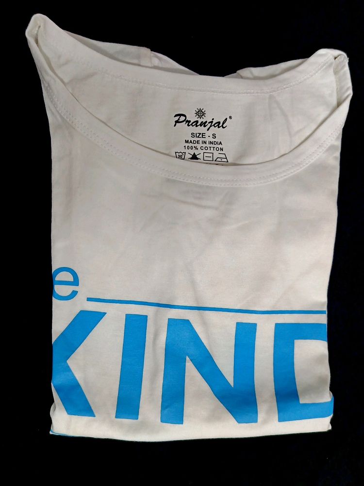 White T Shirt With Be Kind In Blue